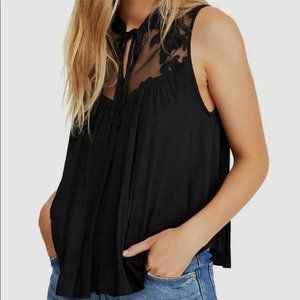 Free People Western Romance Mesh Applique Top in Black Size XS